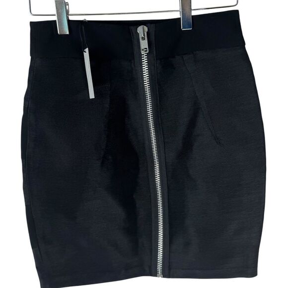 Daniela Corte Black Tonal Stripe Total Zip Mini Skirt Sz XS - Picture 2 of 7